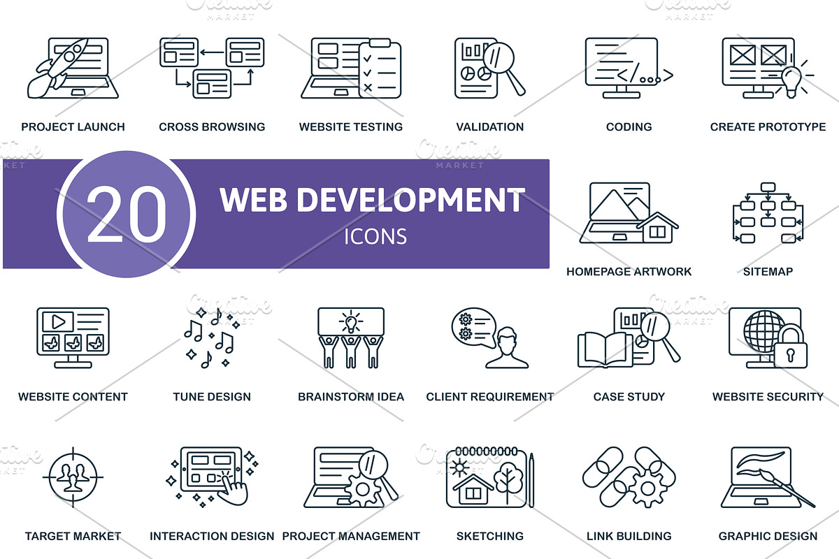 Web development outline icons set, a Technology Illustration by Aimagenarium@gmail.com