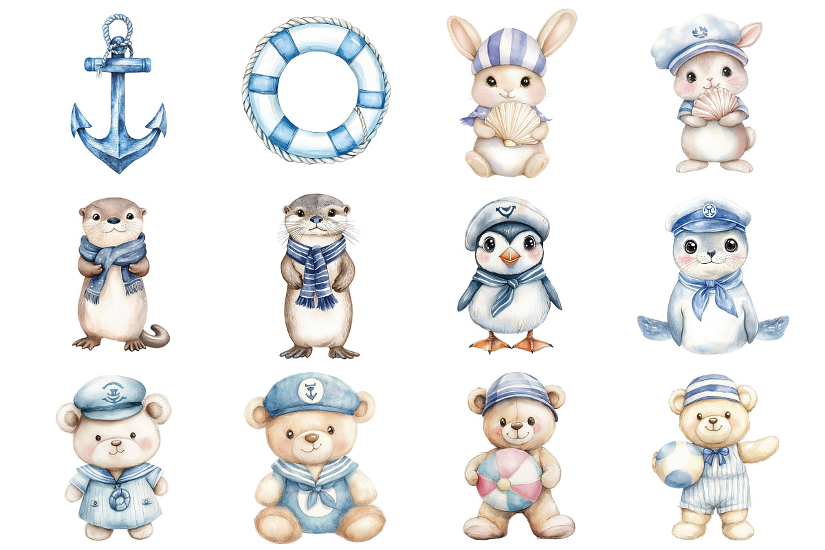 Watercolor Coastal Baby Clipart PNG, a Seasonal Illustration by CitraGraphics (Photo 3 of 6)