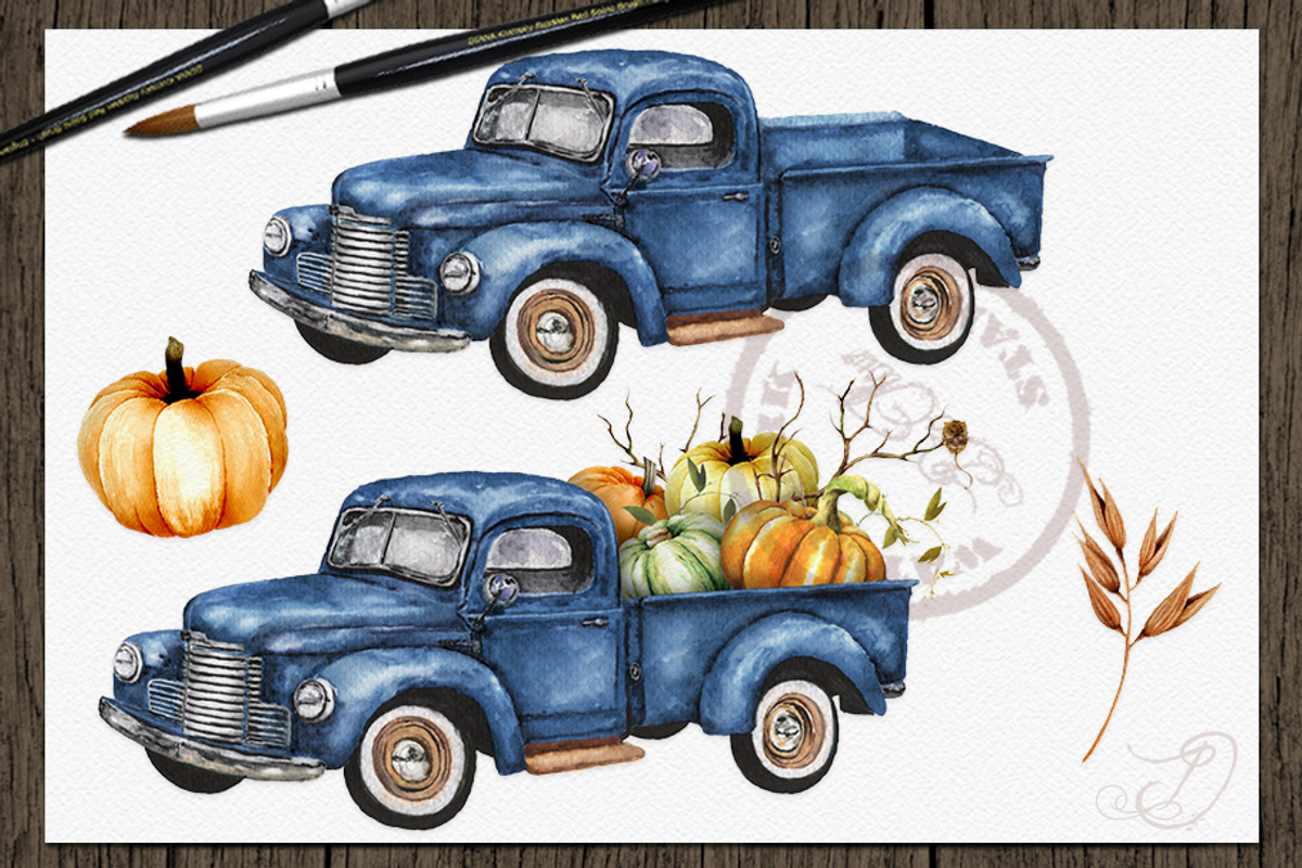 Pumpkin Truck Watercolor Clip Art, a Decorative Illustration by DioFlow (Photo 3 of 6)