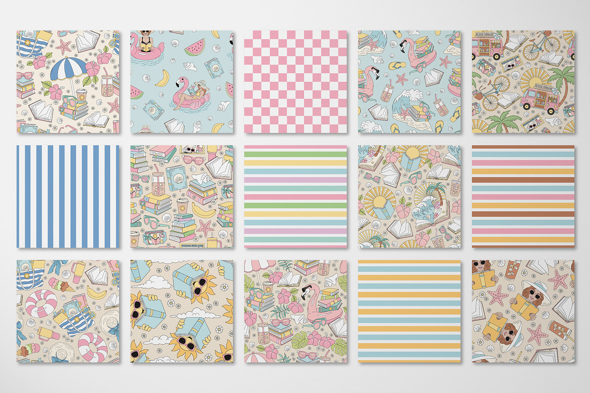 Cute Reading Beach Pattern Set, a Pattern Graphic by @olga.angelloz (Photo 2 of 3)