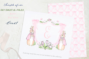 Pink Watercolor Crest Rabbit Girl