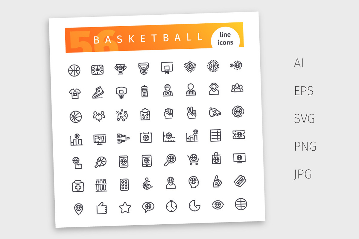 Basketball Line Icons Set, an Outline Icon by Voysla's Shop (Photo 4 of 4)