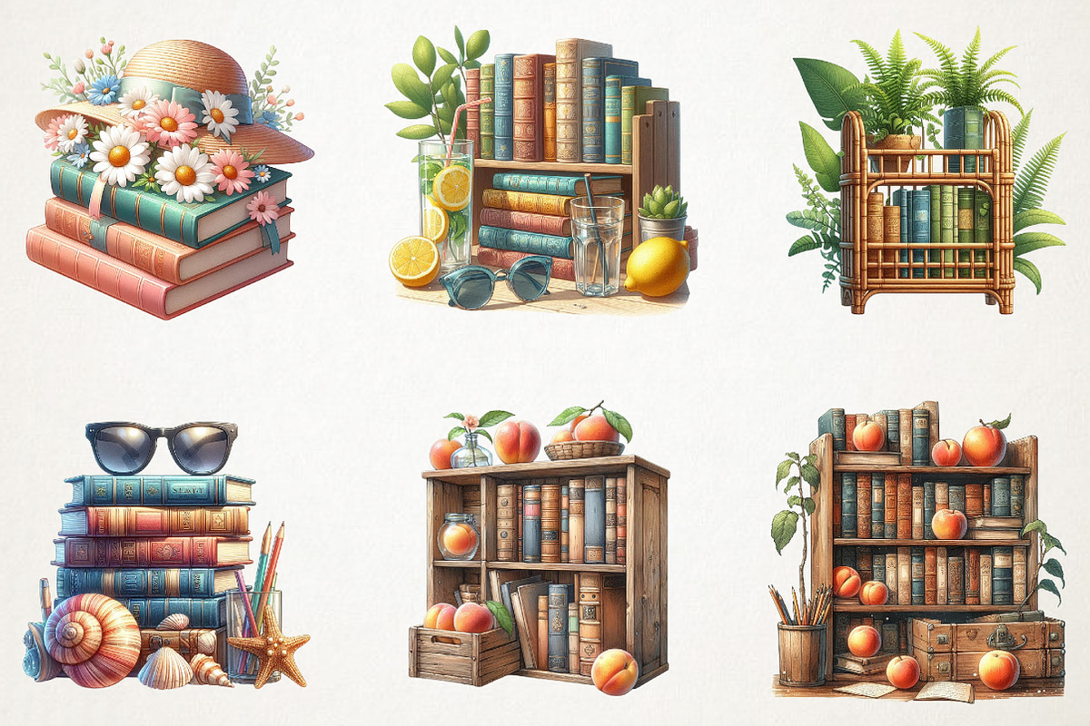 Summer Bookshelf Sublimation Clipart, an Illustration by RobertsArt (Photo 4 of 5)