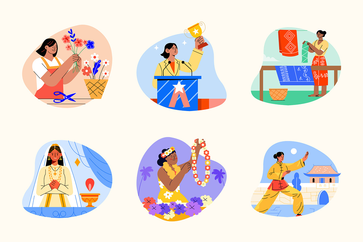 Women Ethnicities Flat Icons, a Person Illustration by Creative Stall (Photo 8 of 10)