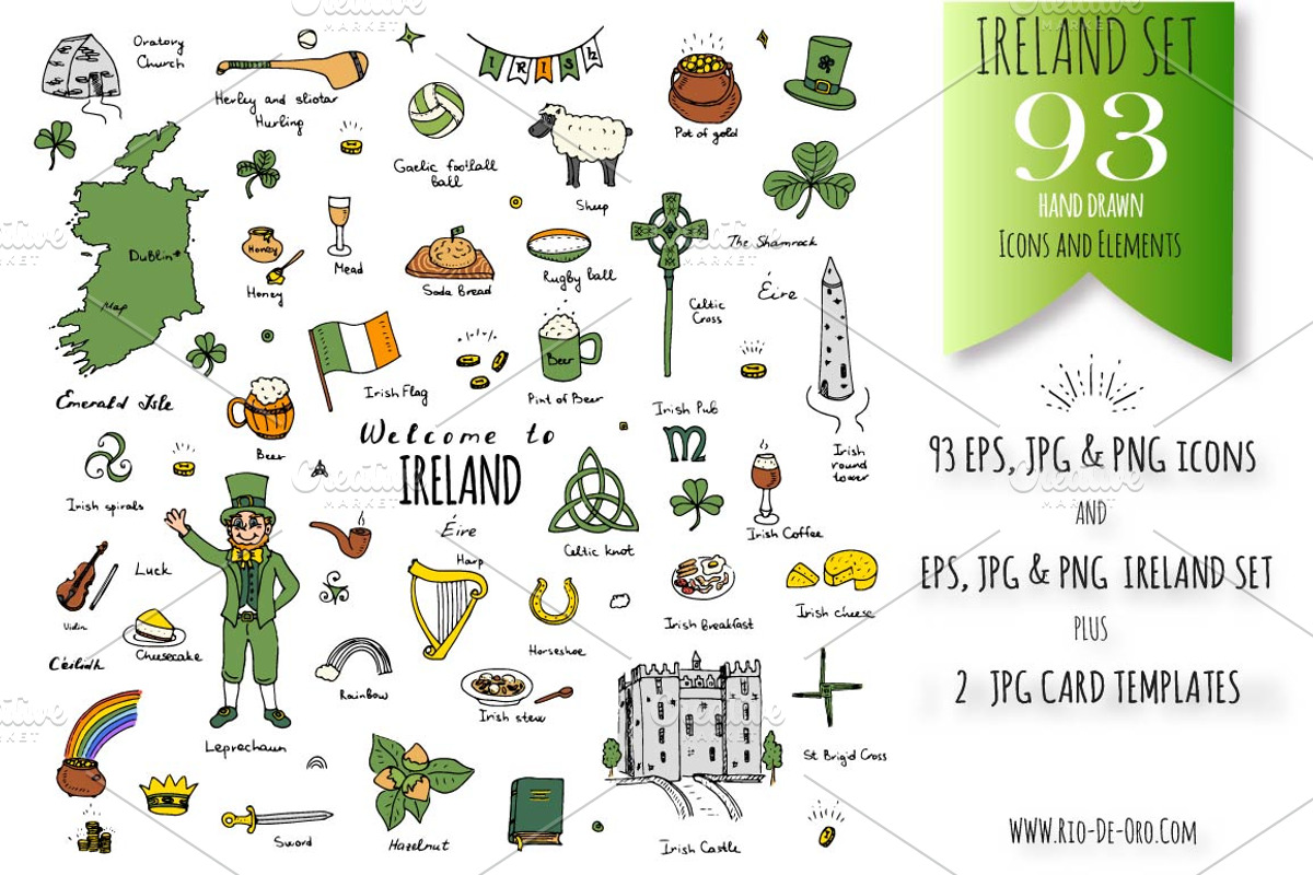 93 Ireland color hand drawn symbols!, a Background Graphic by Natasha-Pankina.com (Photo 1 of 2)
