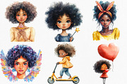 Watercolor Black Afro Girl Clipart, an Illustration by Canvas Craft (Thumbnail 2 of 7)