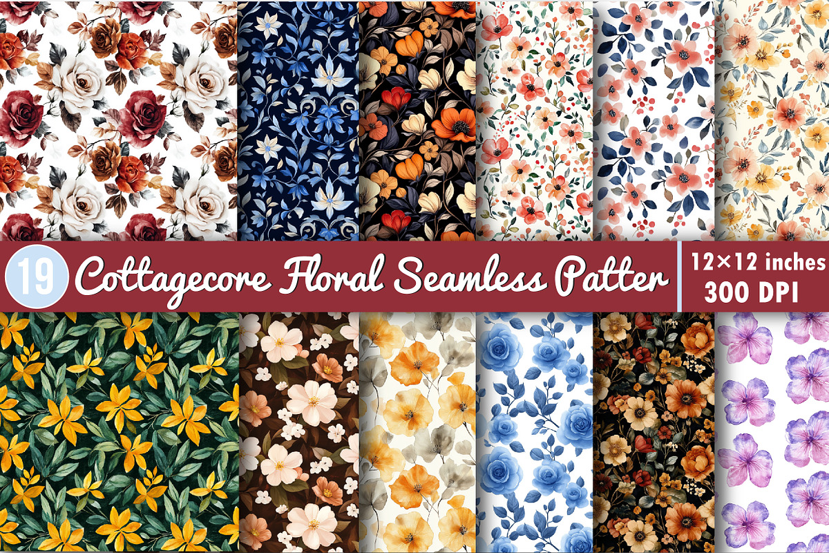 Cottagecore Floral Seamless Pattern, an Illustration by SinaCreation (Photo 1 of 5)