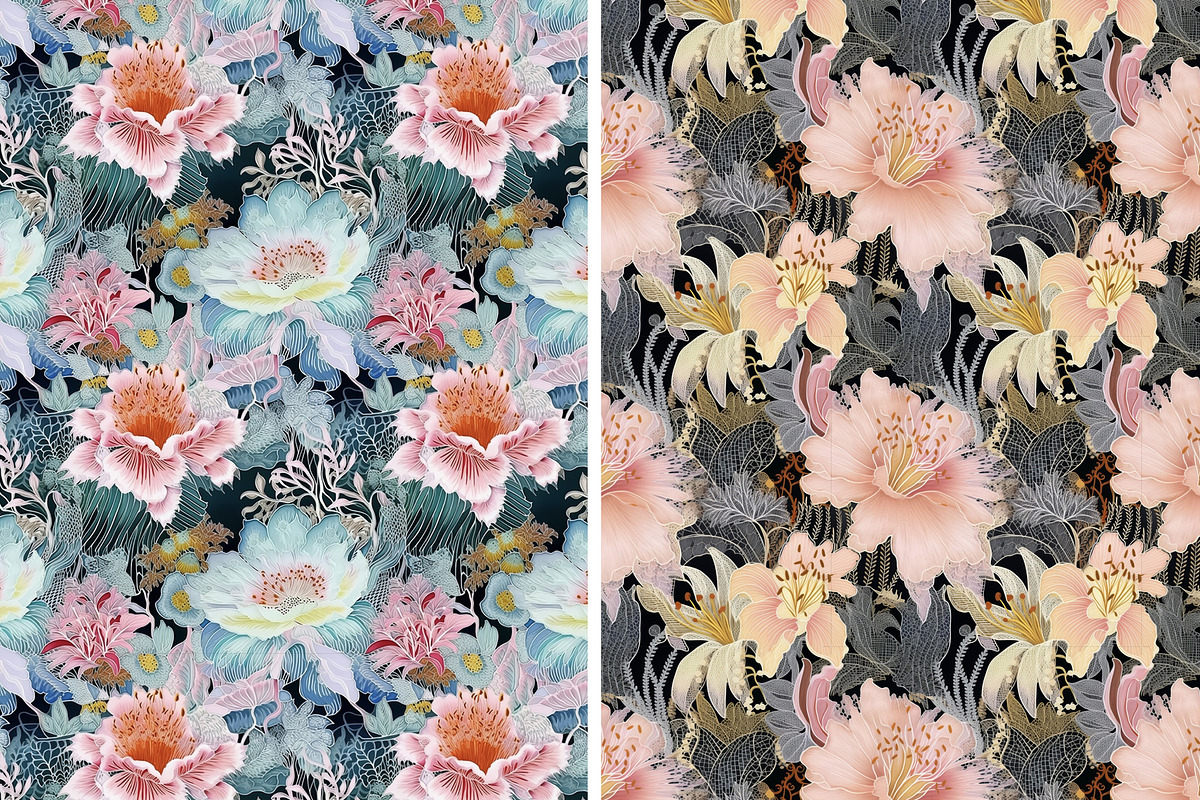 Moire floral seamless patterns, a Pattern Graphic by Bubert Art