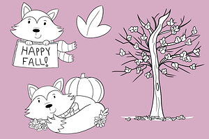 Cute Fall Foxes Digital Stamps