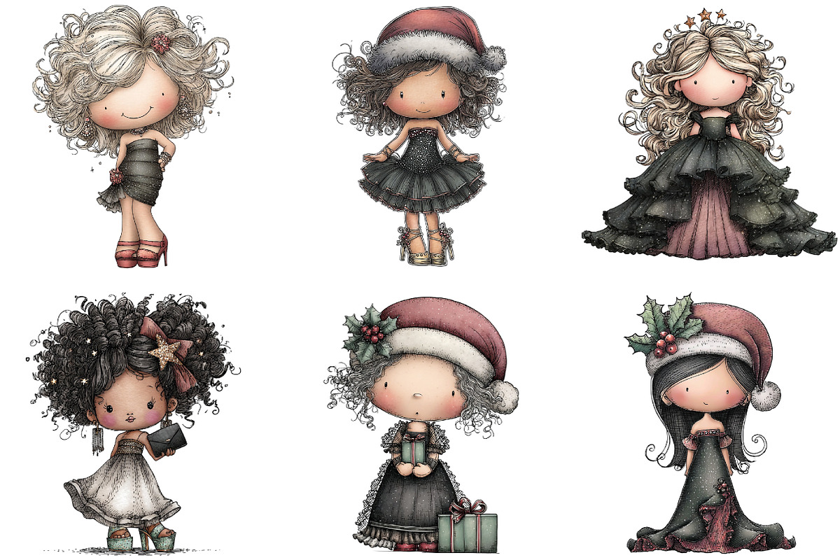 Watercolor Glam Christmas Girl, an Illustration by DreamArtGraphic (Photo 3 of 5)