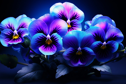 bright blue and violet flowers that are in bloom, in the style o, a Nature Photo by AvalgaCollectiblesan