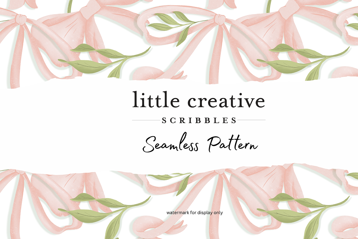Botanical Pink Bow Ribbon Pattern, a Pattern Graphic by Little Creative Scribbles (Photo 1 of 3)