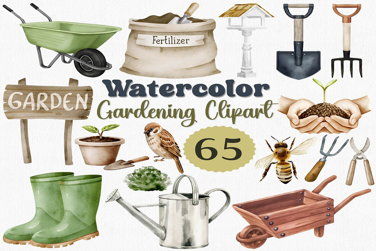 Watercolor Gardening Clipart Set, an Illustration by CropUp Creative (Photo 1 of 4)