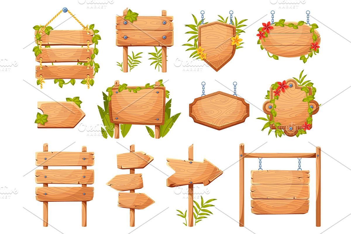 Cartoon tropical plants sign boards, an Object Illustration by YummyBuum