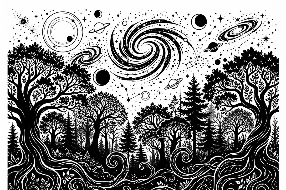 50 Mystical Galaxy Forest Silhouette, a Technology Illustration by Amazin_art (Photo 2 of 41)