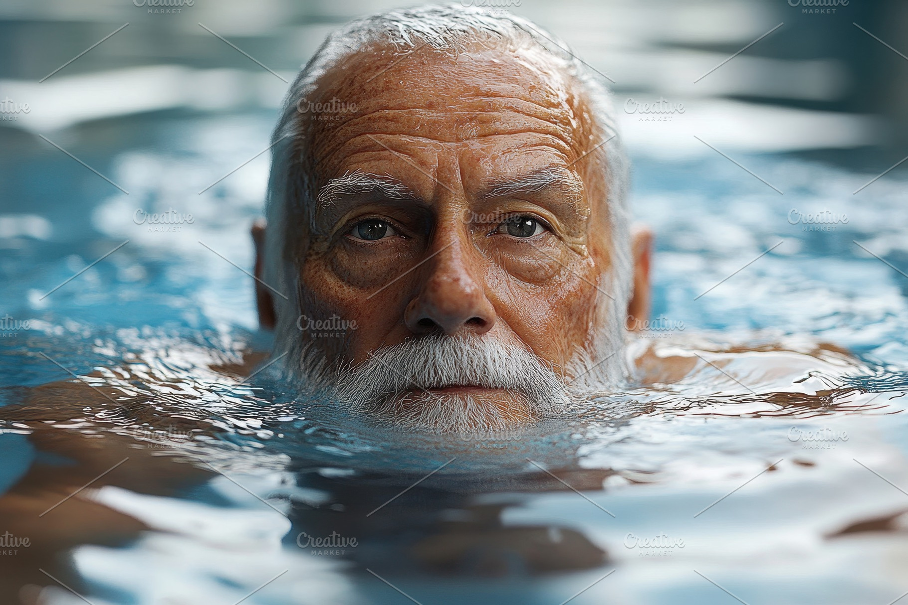 Elderly man with gray beard relaxing, a Photo by Tanuart