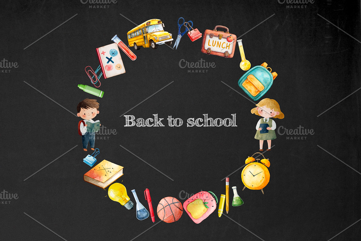 Watercolor Back to school clipart, an Education Illustration by Art and Funny (Photo 8 of 8)