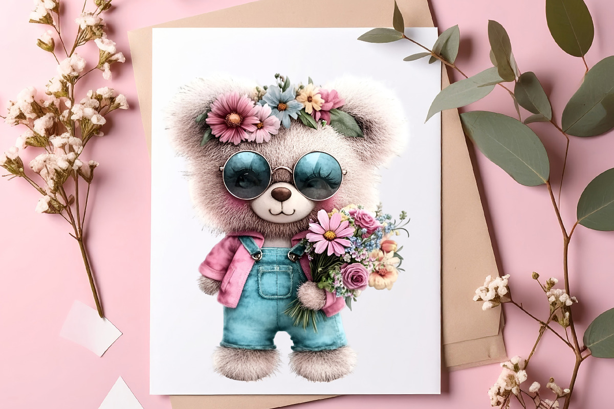 Whimsical summer teddy bear clipart, an Illustration by SinaCreation (Photo 6 of 9)