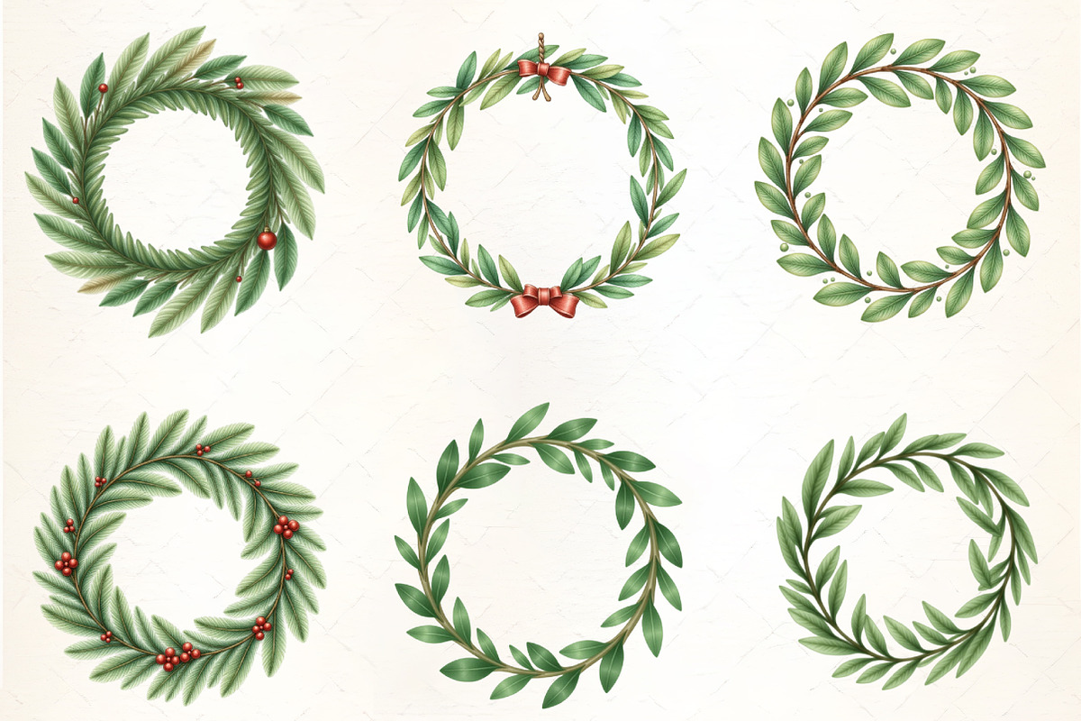 Watercolor Evergreen Wreath Clipart, an Illustration by CrexoraLab (Photo 2 of 5)