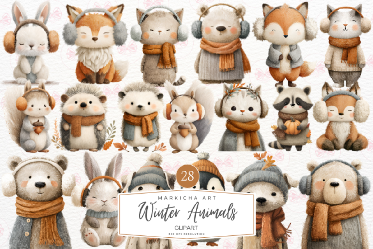 Cute Winter Animals Clipart, an Illustration by Markicha Art (Photo 1 of 5)