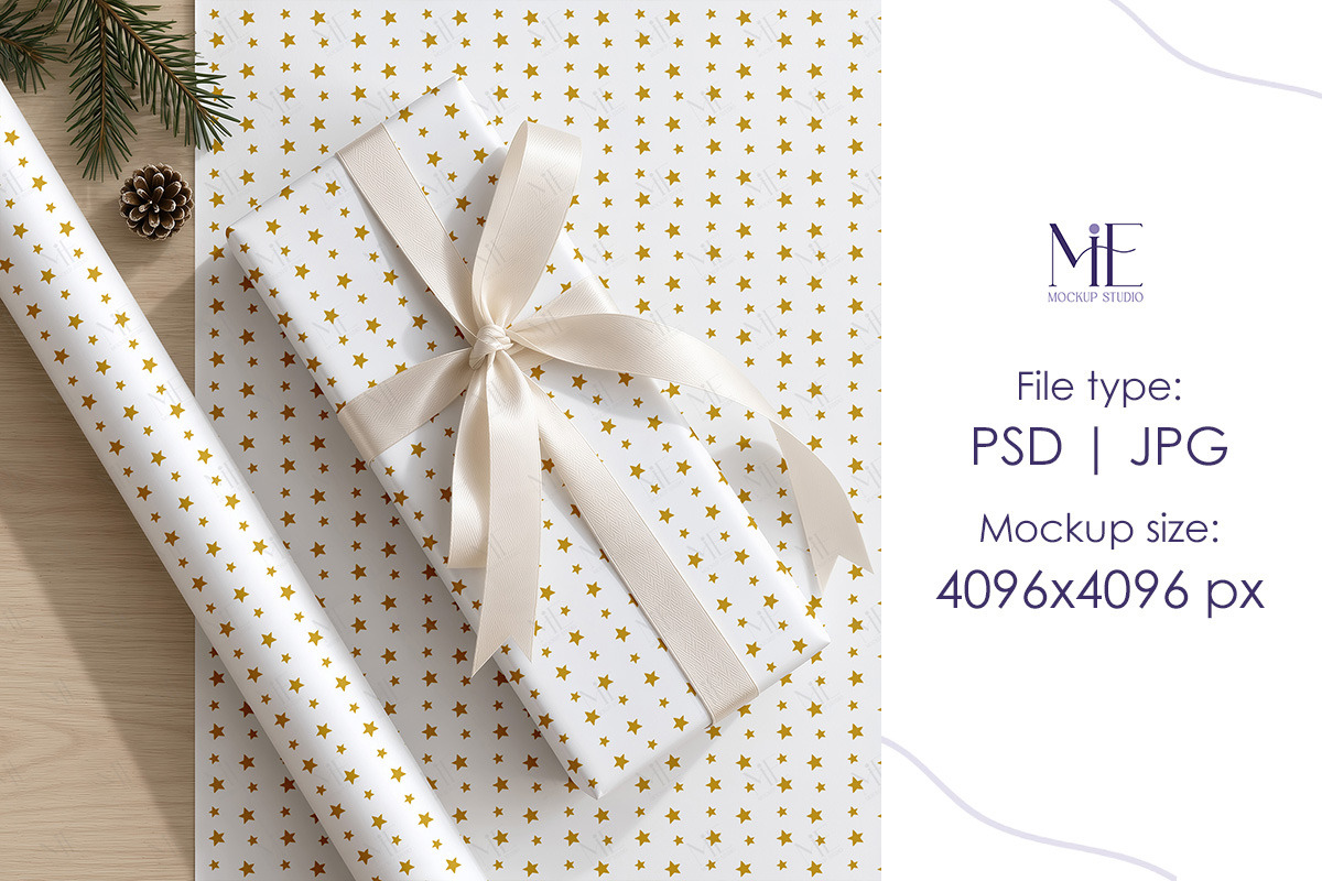 Set Christmas Wrapping Paper Mockup, a Packaging Mockup by Mie Mockup Studio (Photo 2 of 7)