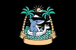 Shark relaxing on the beach, an Animal Illustration by gunaonedesign