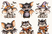 Halloween Cute Animals Clipart, a Seasonal Illustration by BusyDaydesign (Thumbnail 3 of 9)