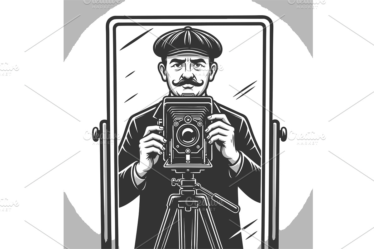 Vintage Photographer with Classic, an Illustration by AlexArt