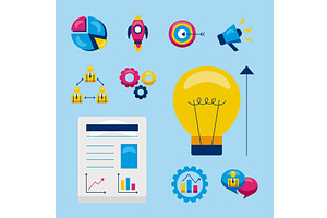light bulb and smb icons, an Object Illustration by studiogstock
