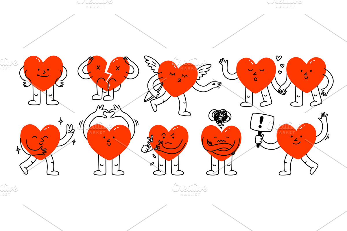 Doodle heart character. Cartoon, an Object Illustration by winwin.art
