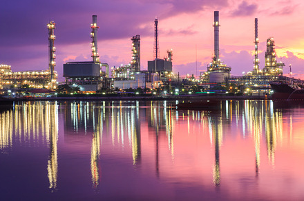 Oil refinery featuring oil, gas, and night, an Industrial Photo by theerapoll