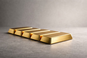 Gold bars arranged on a textured sur, a Photo by Dvoevnore photos