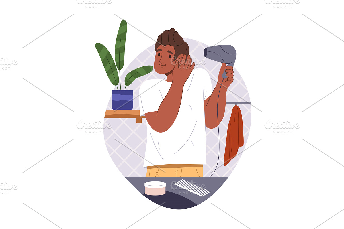 Vector hindu man with hair dryer, a Person Illustration by Elegant Solution