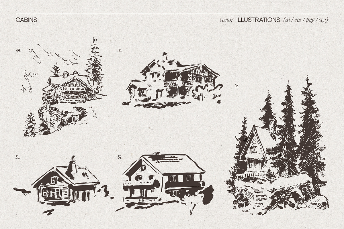 Huge Collection of Cabin Sketches, an Empty State Illustration by TheMountBirdStudio (Photo 12 of 15)