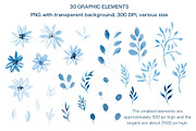 Blue watercolor floral collection, a Pattern Graphic by Wild Rose (Thumbnail 3 of 8)