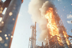 Industrial explosion with fiery blaz, a Photo by Dvoevnore photos