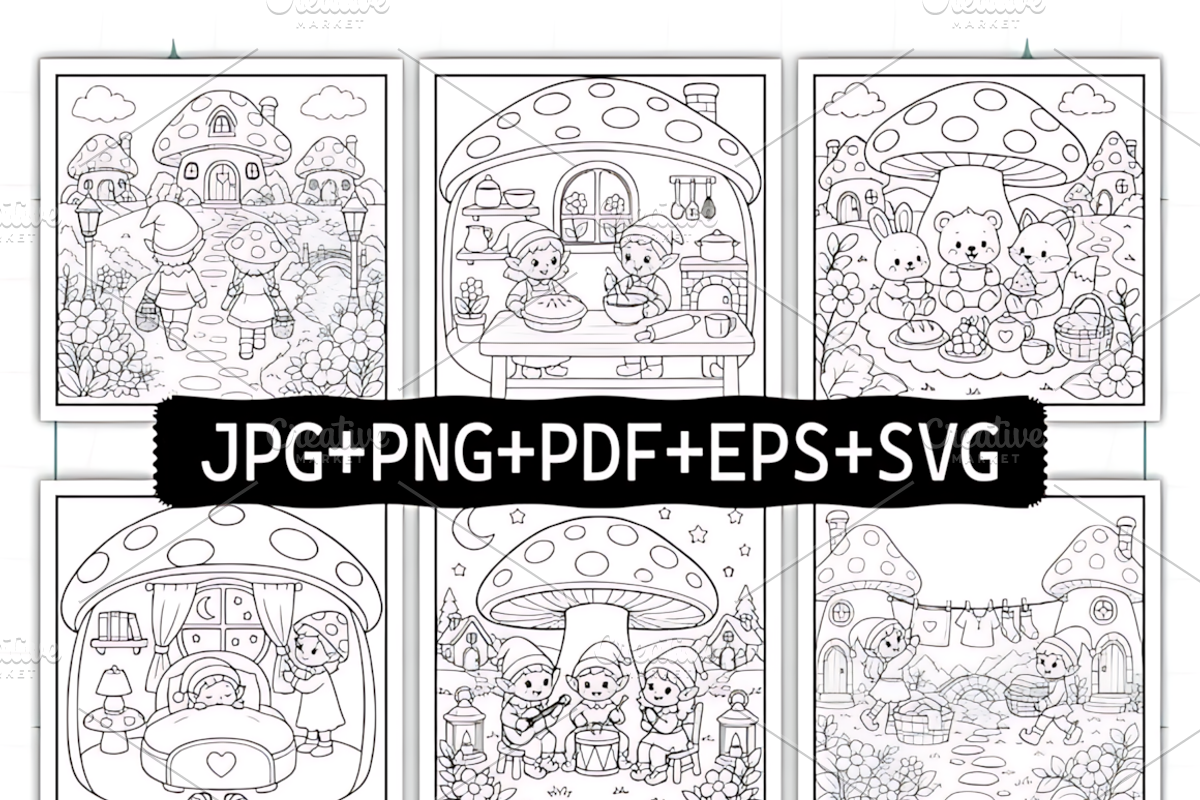 Mushroom Village Coloring Book, a Decorative Illustration by Coco Bloom (Photo 2 of 8)