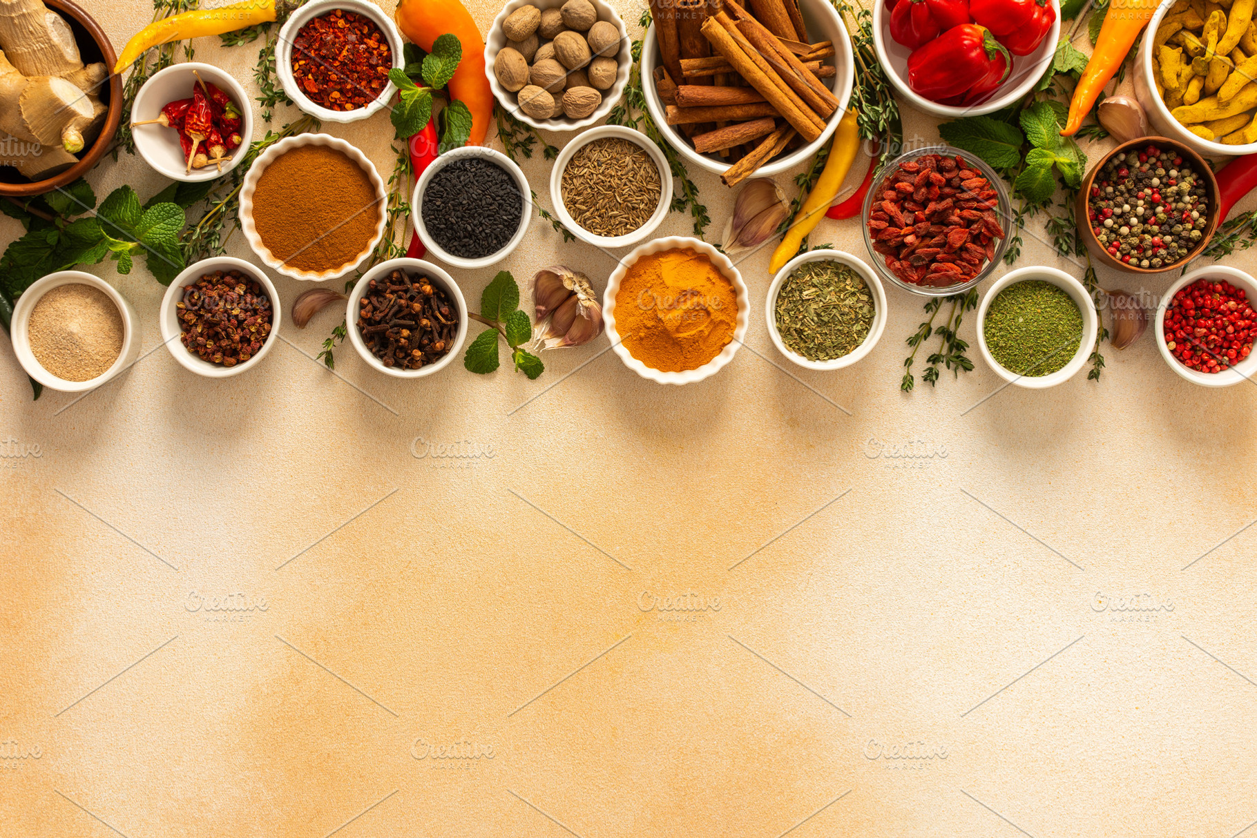 Assortment of vibrant spices, a Food & Drink Photo by Pundateam