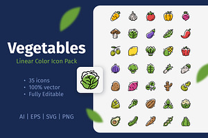 35 Vegetables Linear Color Icon Pack, an Emoji Icon by Bilicube Studio