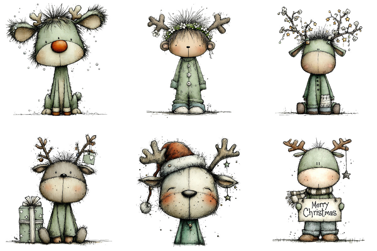 Cute Christmas Reindeer Clipart, an Illustration by DreamArtGraphic (Photo 5 of 5)