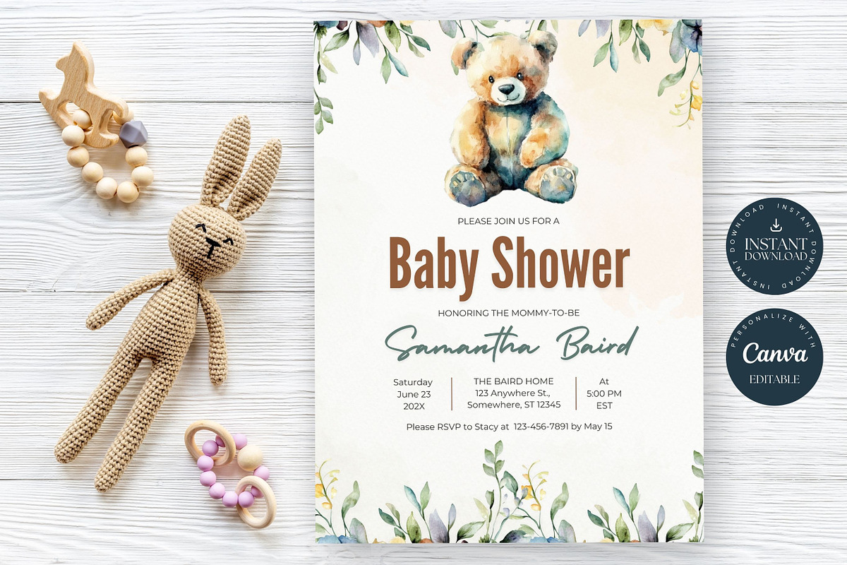 Teddy Bear Baby Shower Invitation, an Invitation Template by Tracia Creative (Photo 1 of 4)
