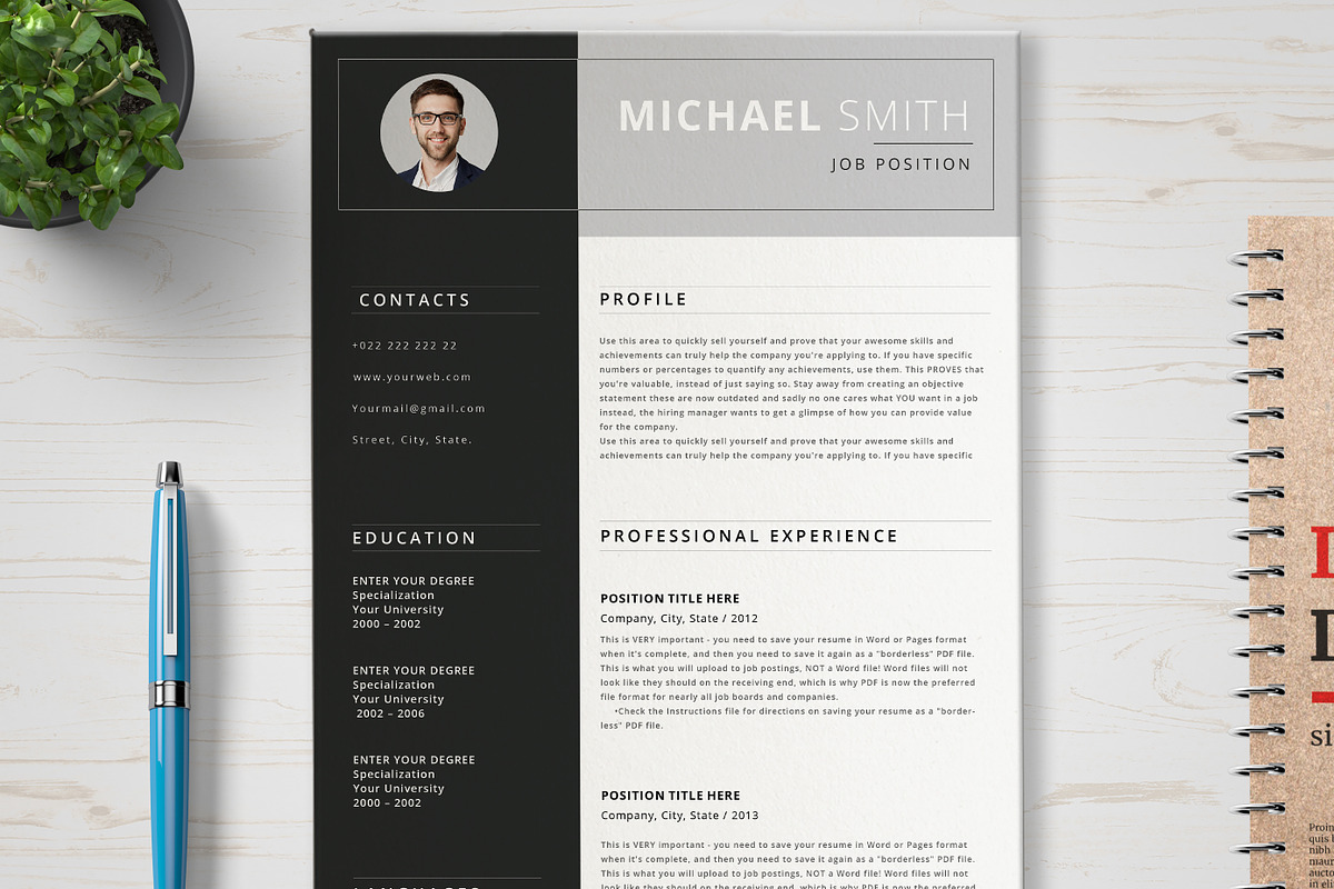 Modern CV Design Template, a Resume Template by Wow Designs