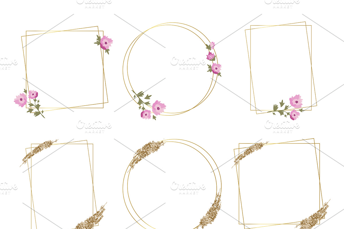 Pink Peony & Gold Frames Clipart, an Object Graphic by Nadia Semyroz (Photo 2 of 7)