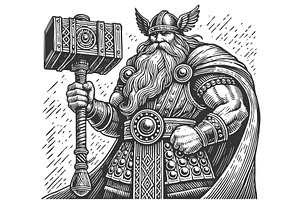 Viking Warrior Holding a Giant, a Person Illustration by AlexArt