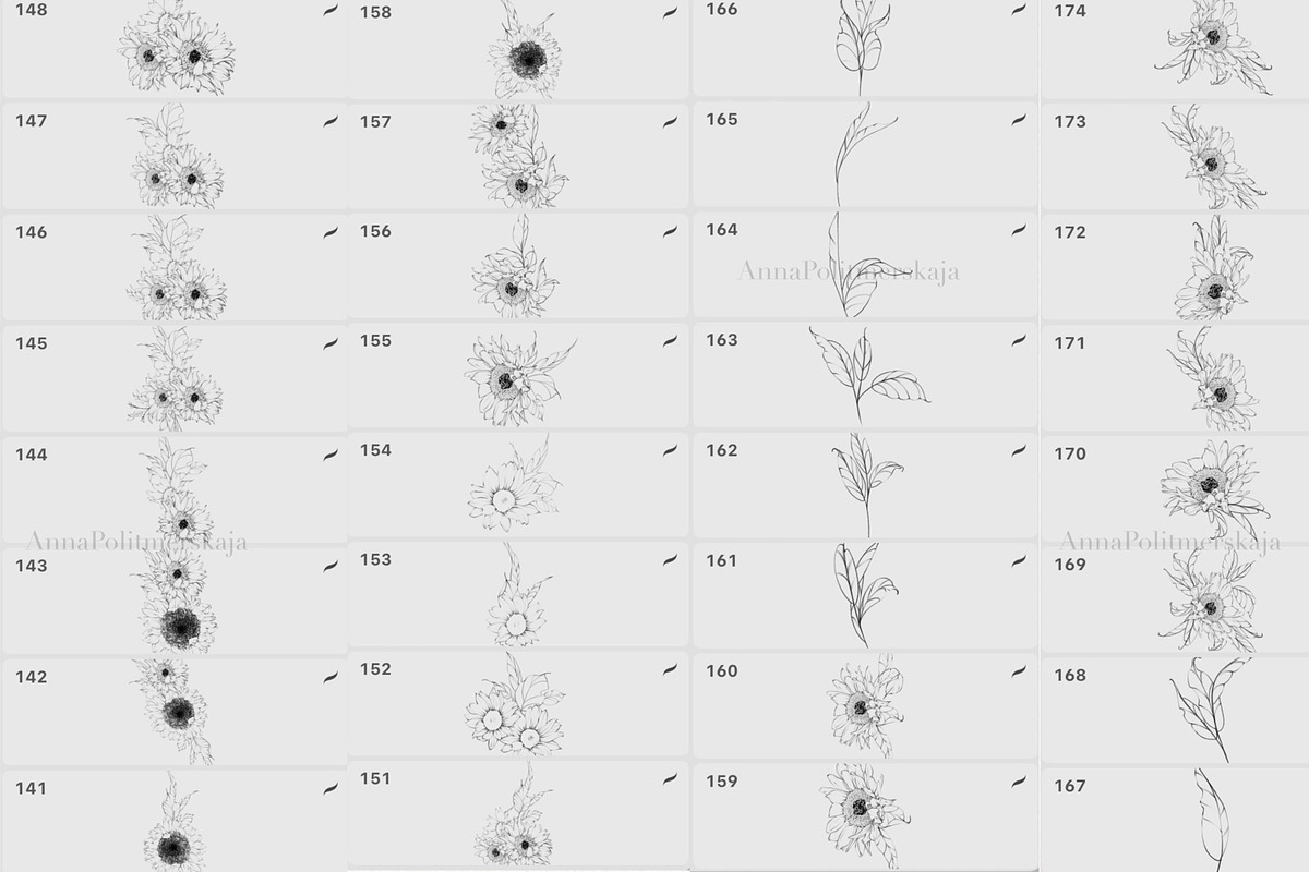 Procreate flower stamp, sunflower, a Brush Add-On by AnnaPolitmerskaja (Photo 10 of 11)