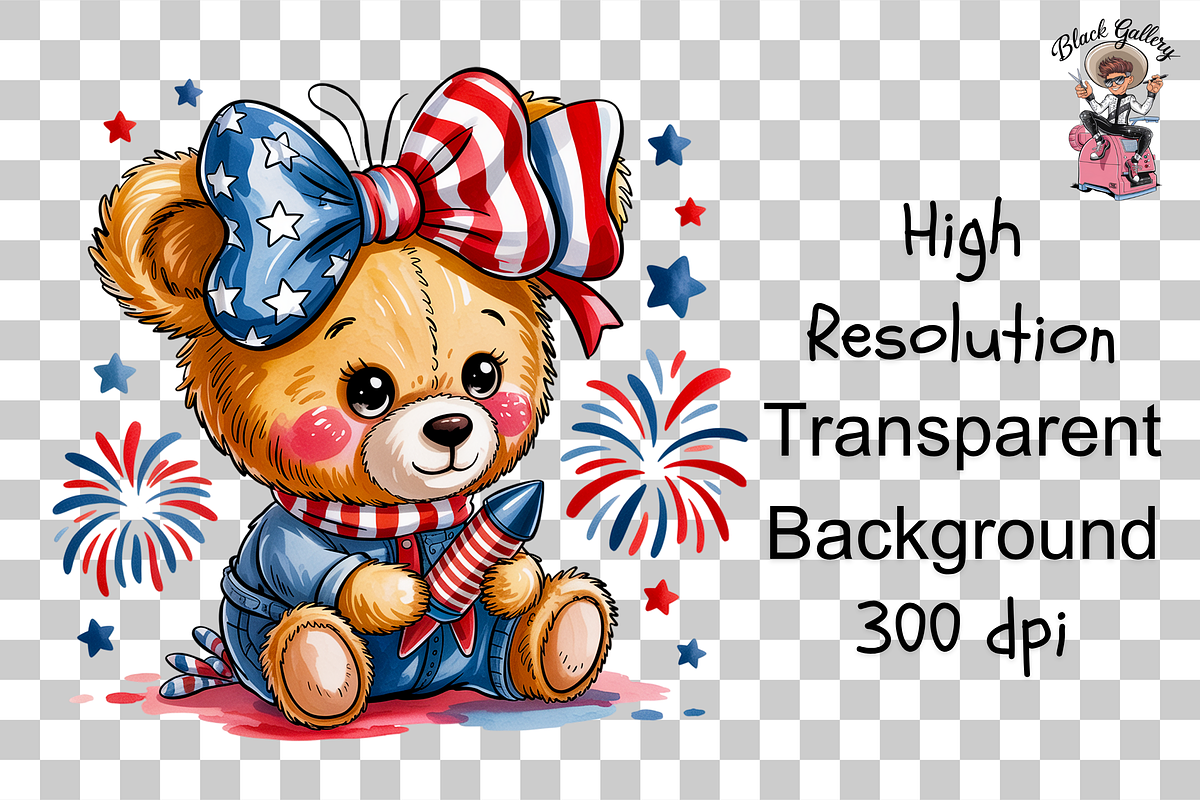 4th of July Cute Bear PNG Bundle, an Illustration by Clipart Bloom (Photo 9 of 11)