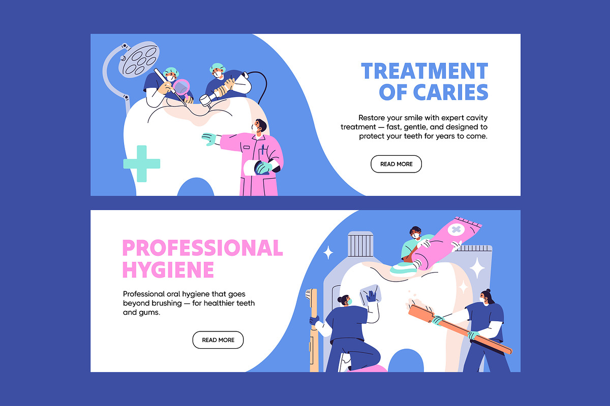 Dentists with teeth set + banners, a Healthcare Illustration by PaperTrident (Photo 6 of 6)