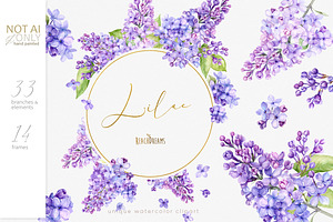 Watercolor Lilac Floral Clipart