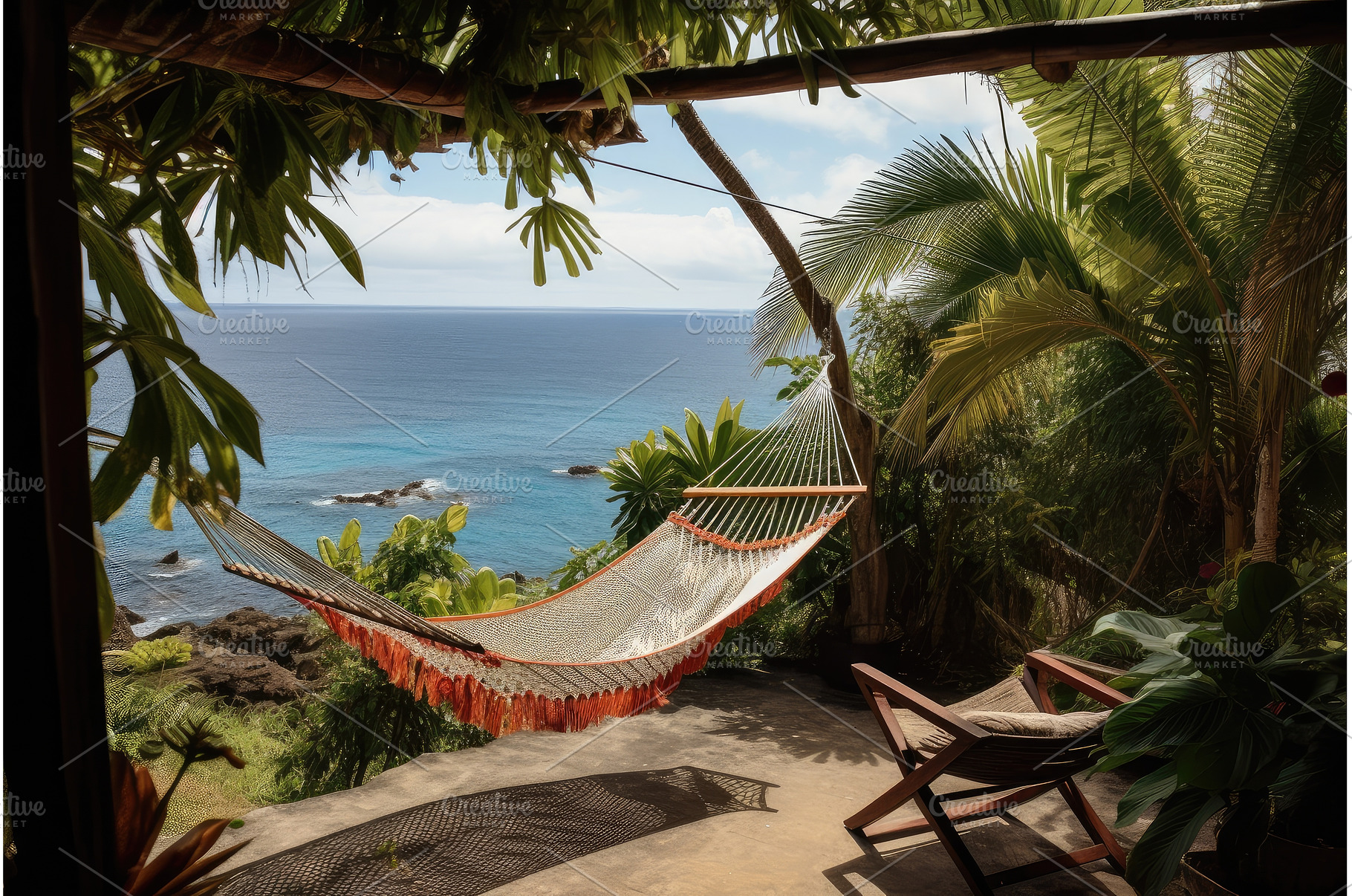 tropical patio with hammock, potted, a Sports & Recreation Photo by Sergey Kotenev