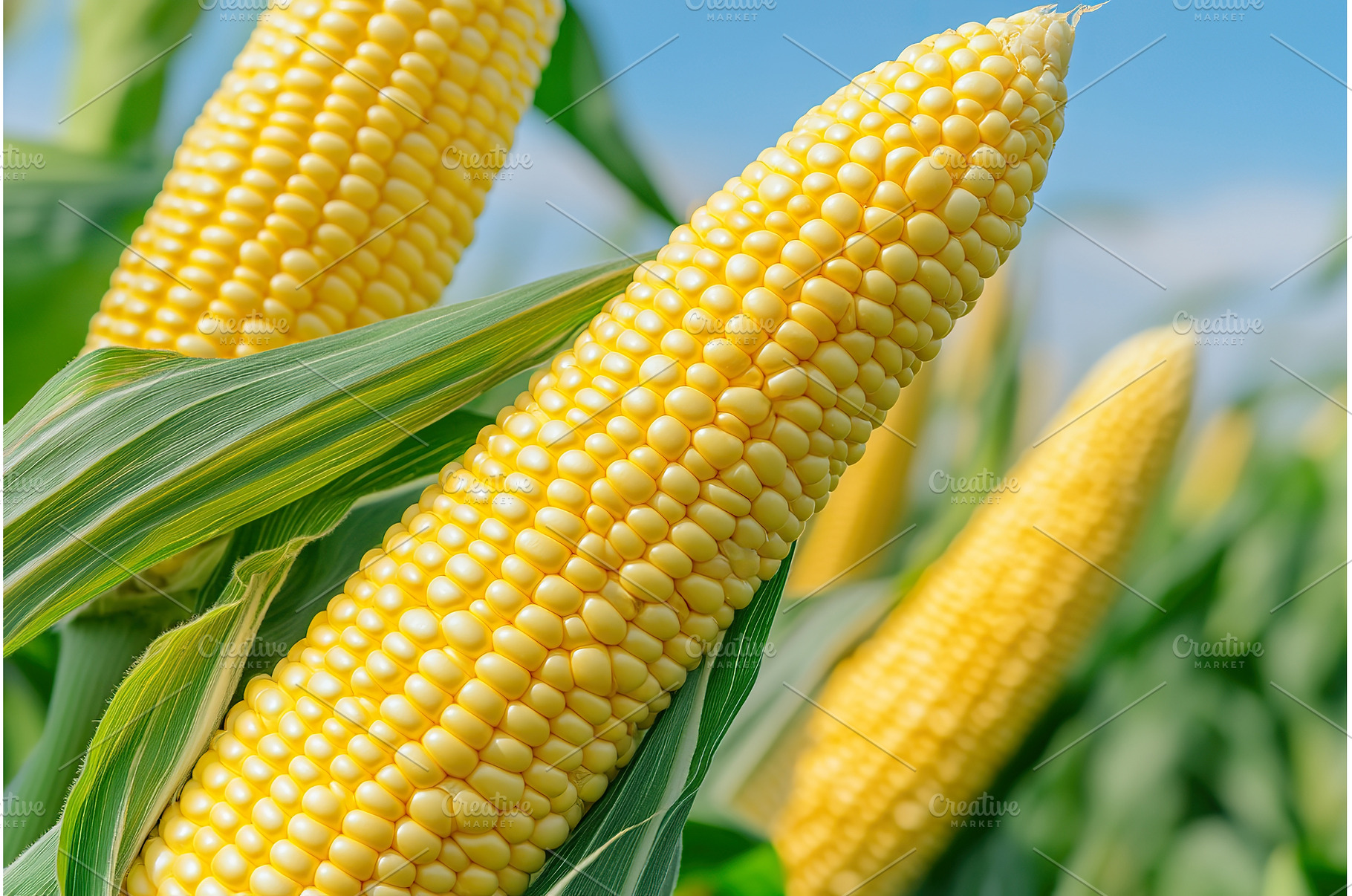 Close up of ripe corn cobs in sunny, a Nature Photo by Lermont51